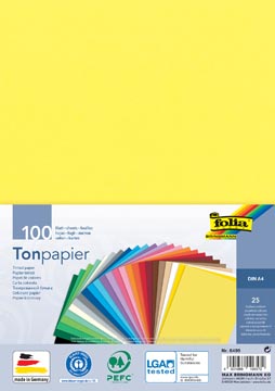[6499F] Folia papier à dessin coloré, ft a4, paquet de 100 feuilles en 25 couleurs assorties