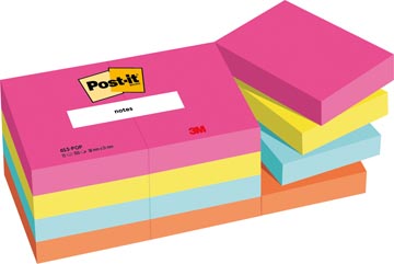 [65312PO] Post-it notes, poptimistic colour collection, ft 38 x 51 mm, 100 feuilles, paquet de 12 blocs