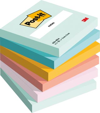 [6546BS] Post-it notes, beachside colour collection, ft 76 x 76 mm, 100 feuilles, paquet de 6 blocs
