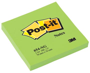 [654NV] Post-it notes, 100 feuilles, ft 76 x 76 mm, vert néon