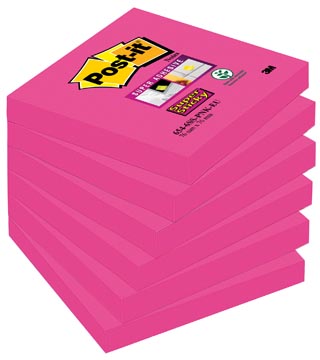 [654SSFA] Post-it super sticky notes, 90 feuilles, ft 76 x 76 mm, paquet de 6 blocs, fuchsia (power pink)