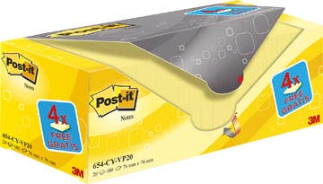 [654Y20] Post-it notes, 100 feuilles, ft 76 x 76 mm, jaune, paquet de 16 blocs + 4 gratuit