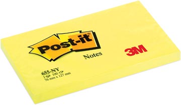 [655N] Post-it notes, 100 feuilles, ft 76 x 127 mm, jaune néon
