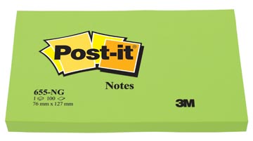 [655NV] Post-it notes, 100 feuilles, ft 76 x 127 mm, vert néon