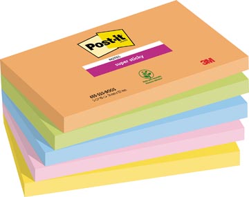 [655SSBO] Post-it super sticky notes boost, 90 feuilles, ft 76 x 127 mm, couleurs assorties, paquet de 5 blocs