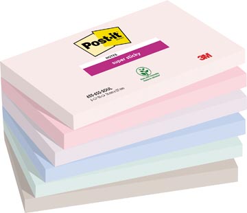 [655SSSO] Post-it super sticky notes soulful, 90 feuilles, ft 76 x 127 mm, couleurs assorties, paquet de 6 blocs