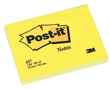 [657M] Post-it notes, ft 76 x 102 mm, jaune, bloc de 100 feuilles