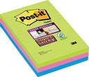 Post-it super sticky notes xxl, 90 feuilles, ft 102 x 152 mm, couleurs assorties, paquet de 3 blocs