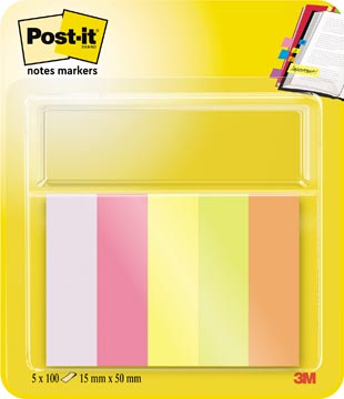 [6705] Post-it notes markers, ft 15 x 50 mm, couleurs assorties, blister avec 5 blocs de 100 feuilles