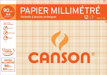 [67115] Canson papier millimétré, paquet de 12 feuilles