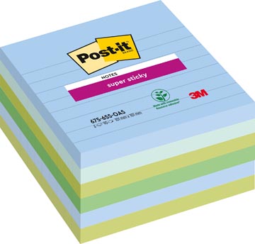 [6756SOA] Post-it super sticky notes xl oasis, 90 feuilles, ft 101 x 101 mm, ligné, couleurs assorties, paquet de 6