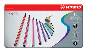 [6810-2] Stabilo pen 68 feutre, boîte métallique de 10 stiften en couleurs assorties