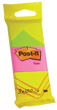 [6812PI] Post-it notes, 100 feuilles, ft 38 x 51 mm, blister de 3 blocs en jaune néon, rose guava et vert néon