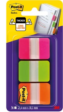 [686PGOT] Post-it index strong, ft 25,4 x 38 mm, set de 3 couleurs (rose, vert en orange), 12 tabs par couleur