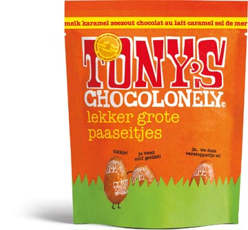 [6TC007] Tony's chocolonely sachet avec oeufs en chocolat, caramel - sel de mer, 178 g