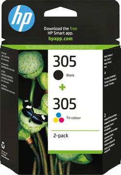 [6ZD17AE] Hp cartouche d'encre 305, 100-120 pages, oem 6zd17ae, 1 x noir et 1x 3 couleurs