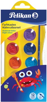 [700337] Pelikan boîte de peinture junior, boîte de 12 godets en couleurs assorties + pinceau