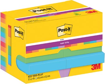[7129166] Post-it super sticky notes playful, 90 feuilles, ft 47,6 x 47,6 mm, paquet de 12 blocs