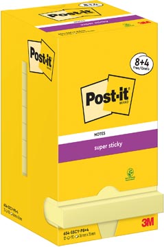 [7129174] Post-it super sticky notes, 90 feuilles, ft 76 x 76 mm, jaune, 8 + 4 gratuit