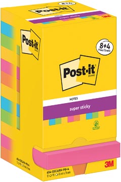 [7129187] Post-it super sticky notes carnival, 90 feuilles, ft 76 x 76 mm, 8 + 4 gratuit