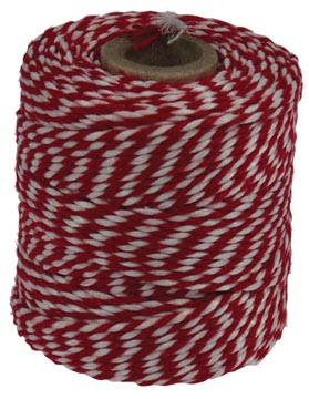 [72009R] Ficelle de coton, rouge-blanc, bobine de 50 g, environs 55 m