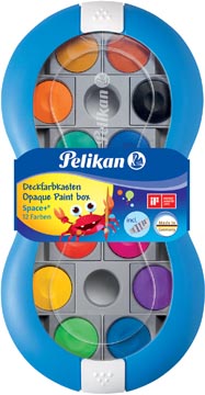 [724617] Pelikan boîte de peinture goache space, 12 godets en couleurs assorties +  tube de blanc, bleu