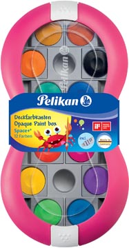 [724625] Pelikan boîte de peinture goache space, 12 godets en couleurs assorties +  tube de blanc, magenta