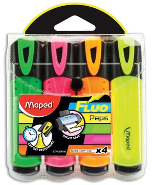 [742547] Maped surligneur fluo'peps classic étui de 4 pièces: jaune, orange, rose et vert