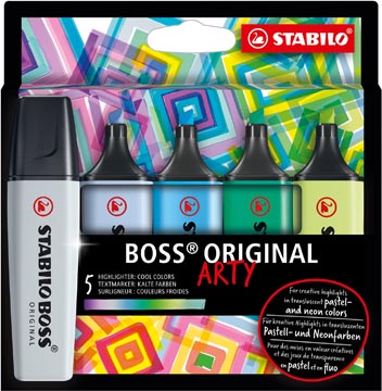 [7502220] Stabilo boss original surligneur arty, étui en carton de 5 pièces en couleurs assorties