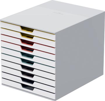 [763027] Durable bloc à tiroirs varicolor 10 tiroirs, meuble blanc