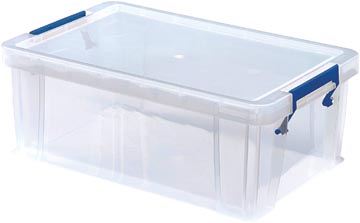 [7730401] Bankers box boîte de rangement 10 litres,transparent avec poignées bleues, set de 4 pièces emb. en carton