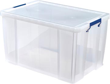 [7731101] Bankers box boîte de rangement 85 litres, transparent avec poignées bleues, emballée individ. en carton