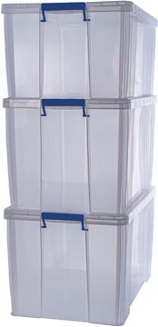 [7731201] Bankers box boîte de rangement 2 x 85l + 1 x 70l, transparent avec poignées, set de 3 pcs emb en carton