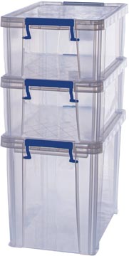 [7731501] Bankers box boîte de rangement 2 x 10l + 1 x 18,5l, transparent avec poignées, set de 3 pcs emb en carton