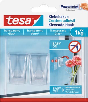 [777350] Tesa crochet adhésif pour des surfaces intérieures transparentes et verre, supporte 1 kg