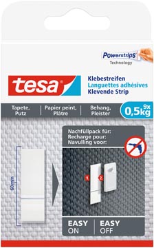 [7777000] Tesa languettes adhésives recharge, supporte 0,5 kg, papier peint et plâtre, paquet de 9 pièces