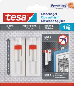 [777740] Tesa clou adhésive pour papier et plâtre, réglable, supporte 1 kg, blister de 2 pièces