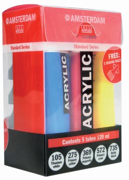 [7800905] Amsterdam peinture acrylique tube de 120 ml, étui de 5 tubes en couleurs primaires