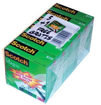[810P5] Scotch ruban adhésif magic tape, ft 19 mm x 33 m, paquet de 6 rouleaux