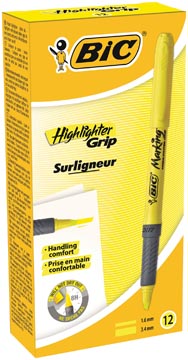 [8119350] Bic surligneur highlighter grip, jaune, boîte de 12 pièces