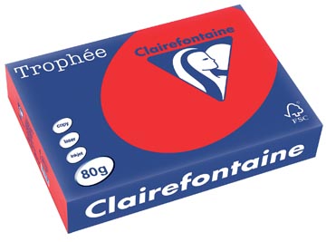 [8175C] Clairefontaine trophée intens, papier couleur, a4, 80 g, 500 feuilles, rouge corail