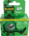 Scotch magic tape ruban adhésif ft 19 mm x 7,5 m, dérouleur + 3 rouleaux, boîte brochable