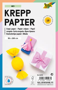 [82393] Folia papier crêpe, 10 rouleaux, ft 200 x 50 cm, couleurs assorties, mix