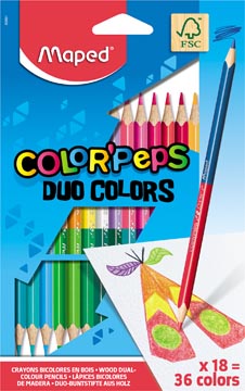[829601] Maped crayon de couleur color'peps duo, blister avec 18 pièces