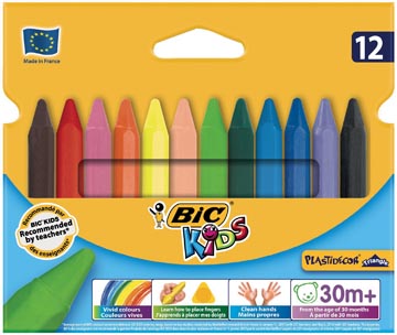 [829773] Bic craie à la cire plastidecor triangle 12 pièces