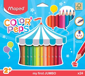 [834013] Maped crayon de couleur color'peps jumbo early age, étui cartonné de 24 crayons