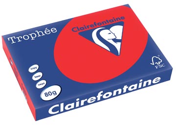 [8375C] Clairefontaine Trophée Intens, papier couleur, A3, 80 g, 500 feuilles, rouge corail