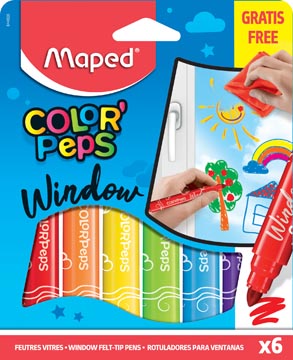 [844820] Maped feutre de vitre color'peps window, étui de 6 pièces et 1 chiffonette