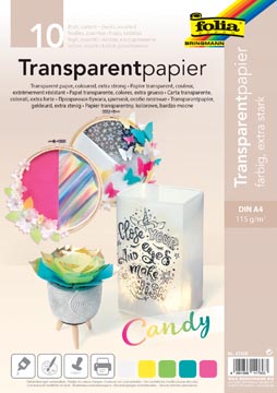 [87429] Folia papier transparent, paquet de 10 feuilles en 5 couleurs assorties