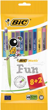 [875752] Bic portemine matic 0,7 mm couleurs fun, sachet brochable de 8 + 2 gratuit